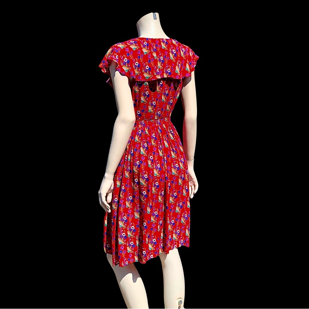 Red ANTHROPOLOGIE MAEVE Calico Floral Faux Wrap Sleeveless Mimi Dress 4 - Picture 4 of 10